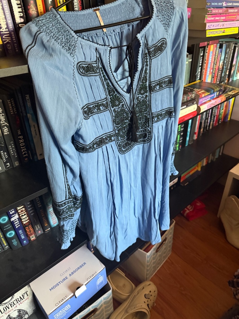 Free People Light Blue Embroidered Peasant Tunic